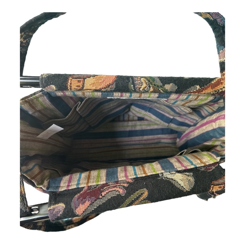 Toby Weston Tapestry‎ Hand Bag Black With 1950’s  Shoe Patterns Black and Tan - Picture 5 of 6